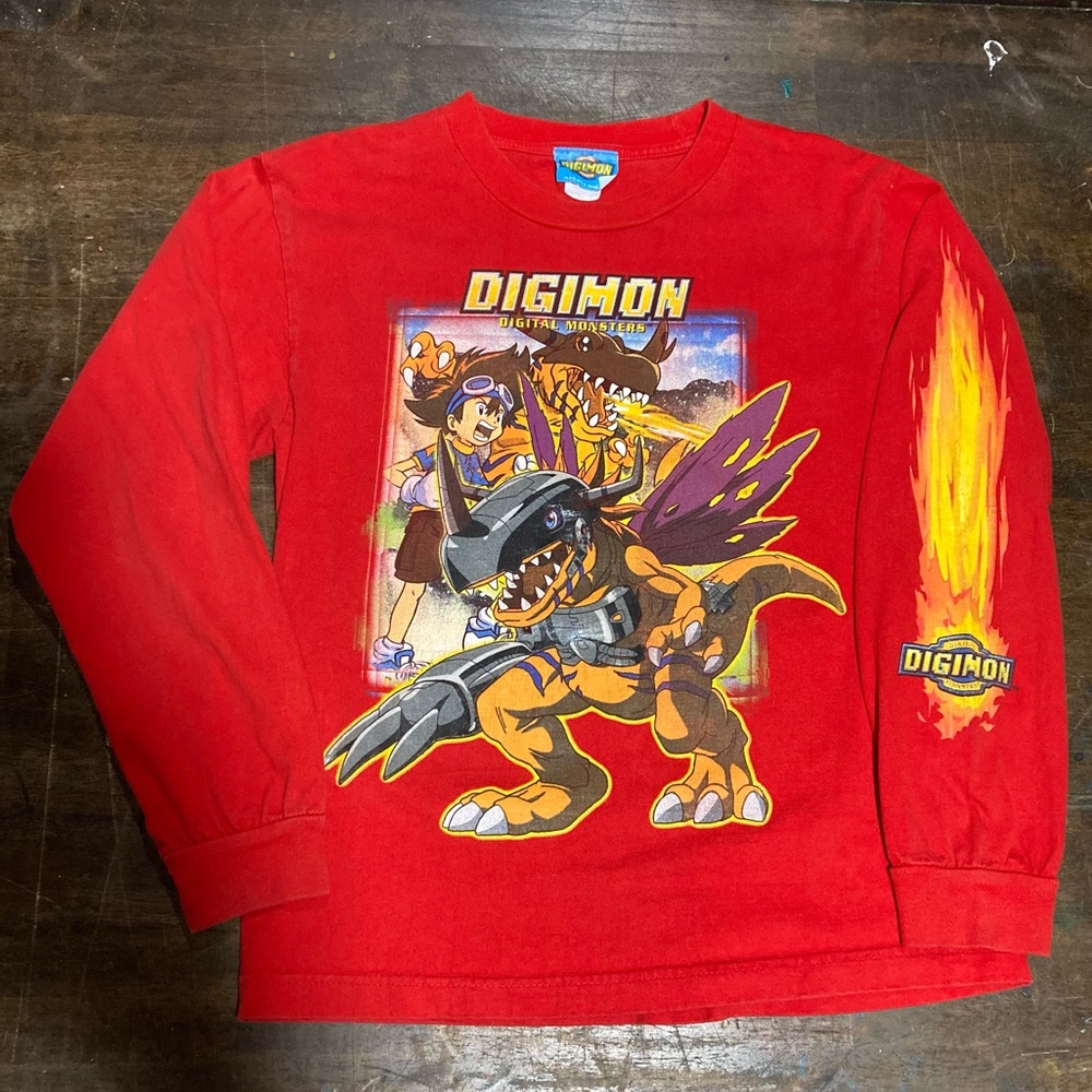 Y2K 2000 Rare Red Digimon Digital Monsters Vintage Kids Shirt Sz. Large 10/12